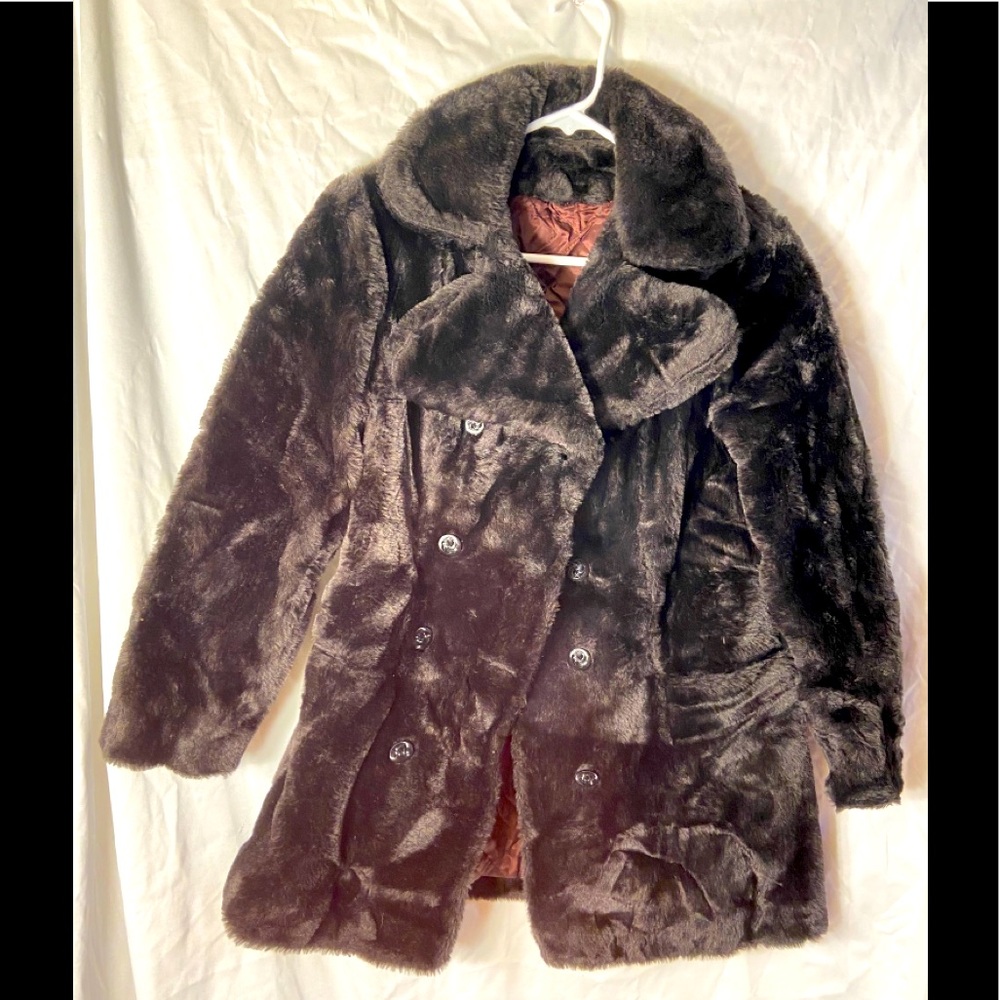 Vintage Chocolate Brown Faux Fur Coat
